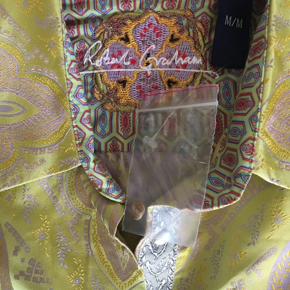 Robert Graham Chartreuse Paisley Print Button down Blouse - Picture 2 of 3
